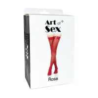 Панчохи в дрібну сітку з лакованою коронкою Art of Sex - Rose, колір чорний з ефектом голограми, S — Переглянути зображення 4