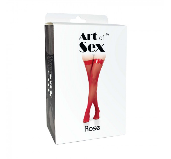 Панчохи в дрібну сітку з лакованою коронкою Art of Sex - Rose, колір чорний з ефектом голограми, S