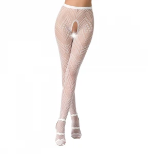 Еротичні колготки-бодістокінг Passion S010 white, з доступом, геометричний малюнок