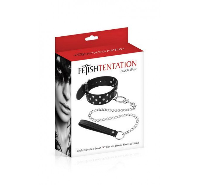 Нашийник з повідцем Fetish Tentation Rivets and Leash