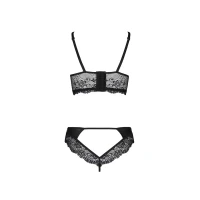 Комплект з еко-шкіри та мережива Passion LOONA SET L/XL, black, бра і трусики — Переглянути зображення 6