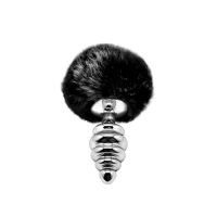 Металева анальна пробка Кролячий хвостик Alive Fluffy Twist Plug M Black, діаметр 3,4 см — Переглянути зображення 1
