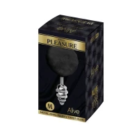 Металева анальна пробка Кролячий хвостик Alive Fluffy Twist Plug M Black, діаметр 3,4 см — Переглянути зображення 3