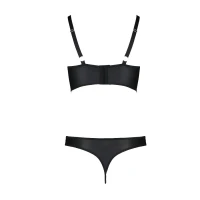 Комплект з екошкіри Passion MALWIA BIKINI 4XL/5XL black, з люверсами та ремінцями, бра, трусики — Переглянути зображення 4