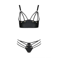 Комплект з екошкіри Passion MALWIA BIKINI 4XL/5XL black, з люверсами та ремінцями, бра, трусики — Переглянути зображення 3