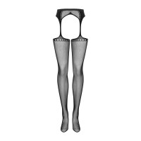 Сетчатые чулки-стокинги со стрелкой Obsessive Garter stockings S314 S/M/L, черные, имитация гартеров Сетчатые чулки-стокинги со стрелкой Obsessive Garter stockings S314 S/M/L, черные, имитация гартеров