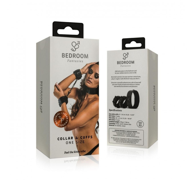 Наручники з нашийником Bedroom Fantasies: Collar & Wrist Cuffs, чорні