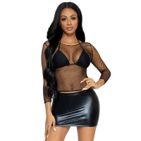 Сітчастий топ Leg Avenue Long Sleeves T-Shiets Black, One Size — Переглянути зображення 1