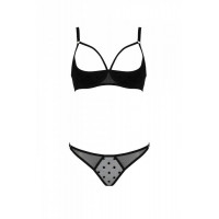 Еротичний комплект Passion MARINA SET WITH OPEN BRA, S/M, black, відкриті чашки
