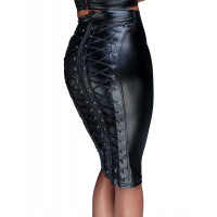 Спідниця-олівець зі шнурівкою Noir Handmade F152 Powerwetlook pencil skirt, S, з мокрим ефектом
