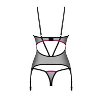 Корсет Obsessive Novenes corset &amp; thong, XS/S, прозорий, відкрита спина, стрінги в комплекті — Переглянути зображення 5