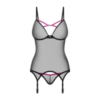 Корсет Obsessive Novenes corset &amp; thong, XS/S, прозорий, відкрита спина, стрінги в комплекті — Переглянути зображення 4