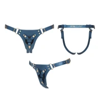 Трусики для страпона Strap-On-Me Harness Generous Blue, One Size, штучна шкіра, регульовані ремені, змінні кріплення для дилдо — Переглянути зображення 5