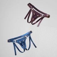 Трусики для страпона Strap-On-Me Harness Generous Blue, One Size, штучна шкіра, регульовані ремені, змінні кріплення для дилдо — Переглянути зображення 6