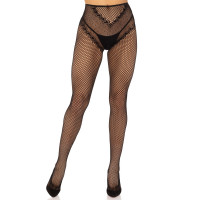 Стрип-колготки Leg Avenue Crotchless Net Tights with Heart Backseam, One Size, черные, с доступом