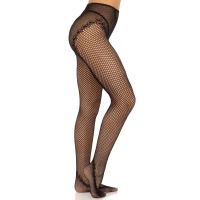 Стрип-колготки Leg Avenue Crotchless Net Tights with Heart Backseam, One Size, чорні, з доступом — Переглянути зображення 1