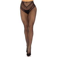 Стрип-колготки Leg Avenue Crotchless Net Tights with Heart Backseam, One Size, черные, с доступом