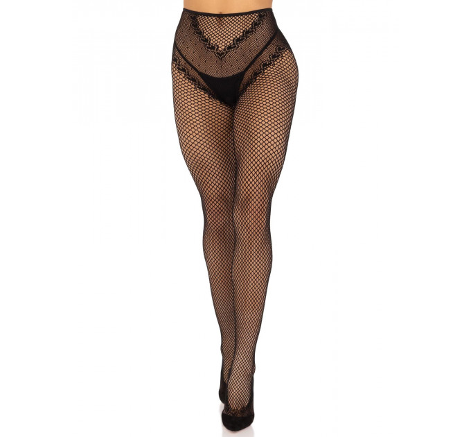Стрип-колготки Leg Avenue Crotchless Net Tights with Heart Backseam, One Size, чорні, з доступом