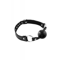 Кляп із силіконовою кулькою Fetish Tentation Premium Leather gag with silicone ball Black, шкіра — Переглянути зображення 1