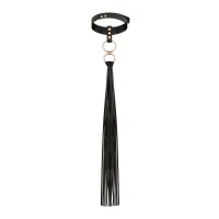 Нашийник с флогером Rosy Gold - Collar with Flogger - Black — Просмотреть изображение 1