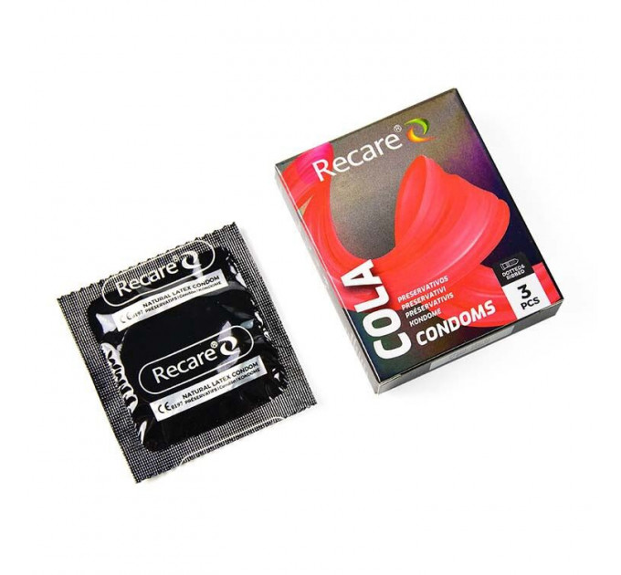 Презервативи Holographic Recare Cola Dotted&Ribbed Condoms 3 шт, з пухирцями і ребрами, аромат: Кола