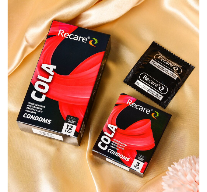 Презервативи Holographic Recare Cola Dotted&Ribbed Condoms 3 шт, з пухирцями і ребрами, аромат: Кола
