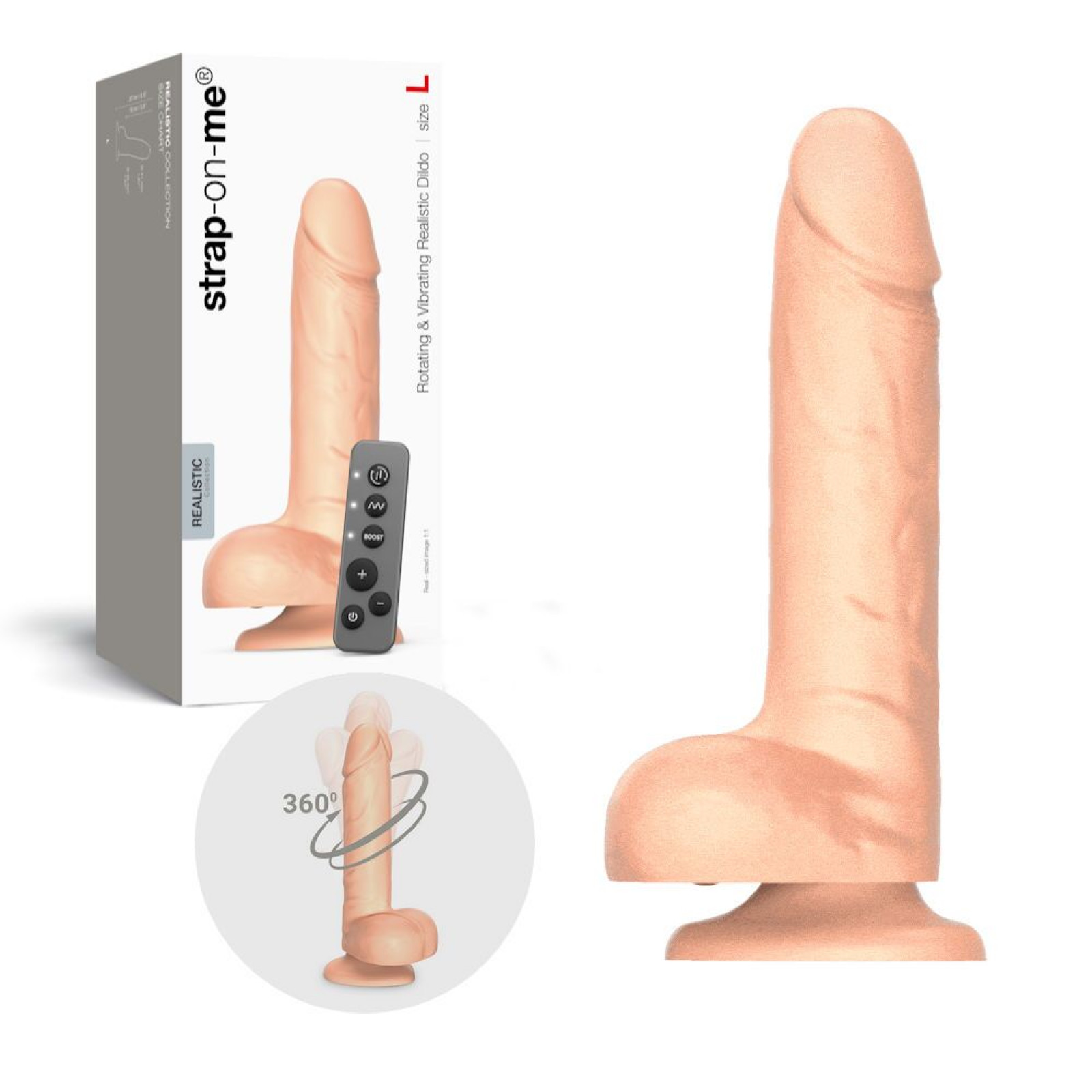 Фаллоимитатор с вибрацией и ротацией Strap-On-Me Rotating & Vibrating Realistic Dildo - L - Vanilla