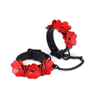 Наручники Liebe Seele Flower Rhythm - Black and Red Leather Flowers Hand Cuffs