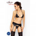 Комплект білизни під латекс Passion CAPRI SET L/XL, black, міні-бікіні, стрінги, пояс для панчох