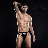 Лакові чоловічі труси з відкритою попкою, One Size Black — Переглянути зображення 2