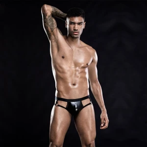 Лакові чоловічі труси з відкритою попкою, One Size Black
