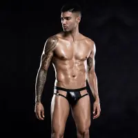 Лакові чоловічі труси з відкритою попкою, One Size Black — Переглянути зображення 1