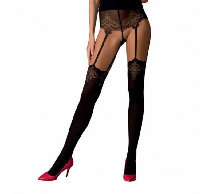 Колготки з ефектом панчох на підв'язках Passion TI112 3/4 (60/20 den), nero-gold