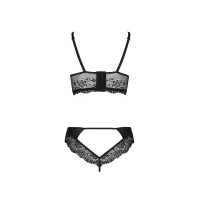 Комплект из эко-кожи с кружевом Passion LOONA SET S/M, black, бра и трусики