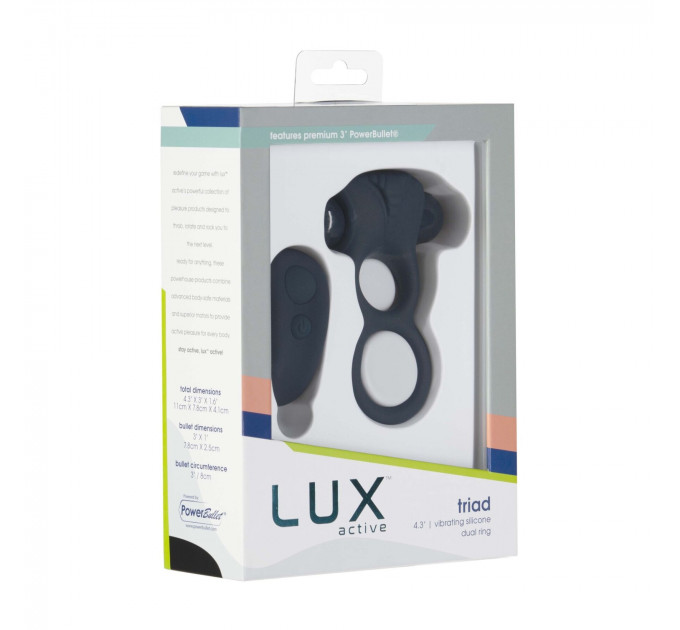 Подвійне ерекційне кільце з вібрацією Lux Active-Triad - Vibrating Dual Cock Ring, пульт ДК