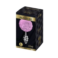 Металева анальна пробка Кролячий хвостик Alive Fluffy Twist Plug L Purple, діаметр 3,8 см — Переглянути зображення 6