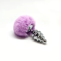 Металева анальна пробка Кролячий хвостик Alive Fluffy Twist Plug L Purple, діаметр 3,8 см — Переглянути зображення 4
