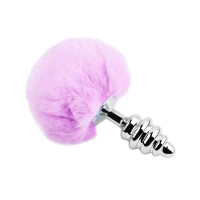 Металева анальна пробка Кролячий хвостик Alive Fluffy Twist Plug L Purple, діаметр 3,8 см — Переглянути зображення 2