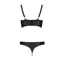 Комплект из экокожи Passion MALWIA BIKINI 6XL/7XL black, с люверсами и ремешками, бра, трусики