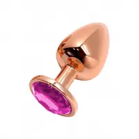Металева анальна пробка Wooomy Tralalo Rose Gold Metal Plug Magenta L, діаметр 4 см, довжина 9 см — Переглянути зображення 1