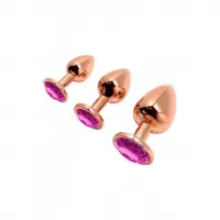 Металева анальна пробка Wooomy Tralalo Rose Gold Metal Plug Magenta L, діаметр 4 см, довжина 9 см — Переглянути зображення 4