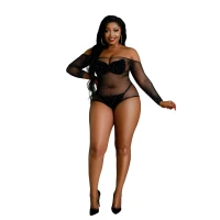 Сітчасте боді зі стразами Moonlight Plus Model 09 XL-XXXL Black, відкриті плечі — Просмотреть изображение 1
