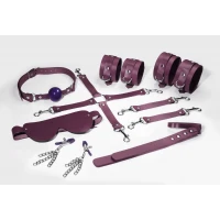 Набір Feral Feelings BDSM Kit 7 Burgundy, наручники, поножі, конектор, маска, падл, кляп, затискачі — Переглянути зображення 1