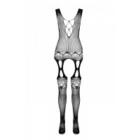 Бодистокинг с плетением на груди Passion BS099 One Size, black, открытый доступ, имитация подвязок