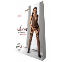 Бодістокінг з плетінням на грудях Passion BS099 One Size, black, відкритий доступ,імітація підв’язок — Переглянути зображення 6