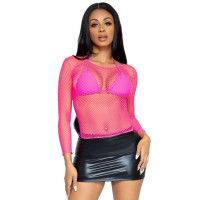Сетчатый топ Leg Avenue Long Sleeves T-Shirts Neon Pink, One Size Сетчатый топ Leg Avenue Long Sleeves T-Shirts Neon Pink, One Size