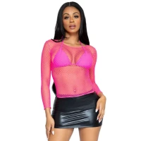 Сітчастий топ Leg Avenue Long Sleeves T-Shirts Neon Pink, One Size — Переглянути зображення 5