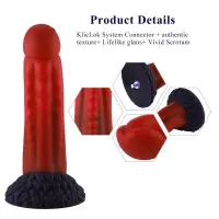 Фалоімітатор для секс-машин Hismith 8.35″ Curved Silicone Dildo Red Monster Series, система KlicLok — Переглянути зображення 5