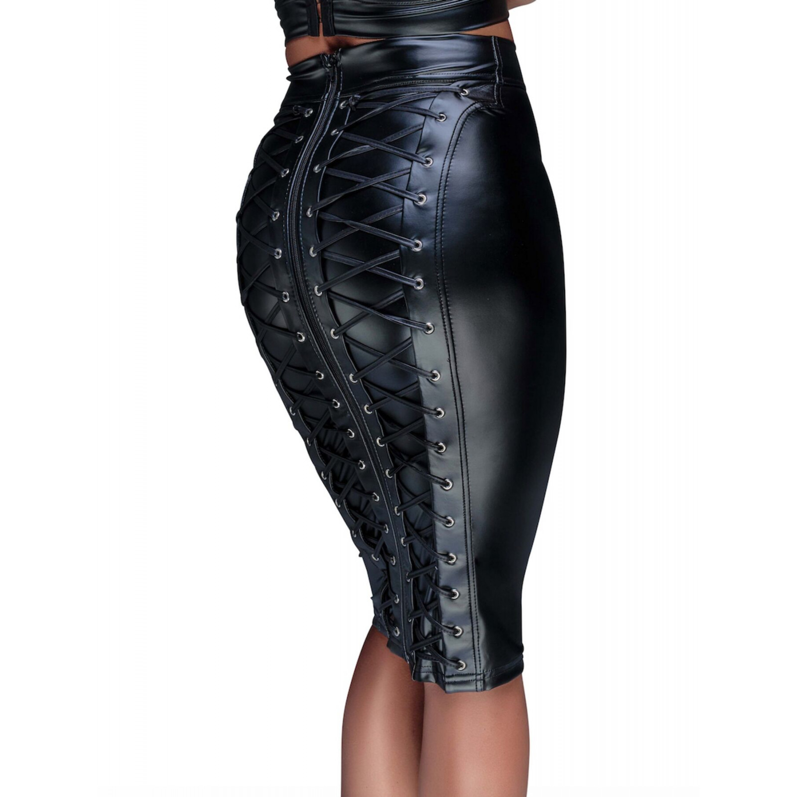 Юбка-карандаш со шнуровкой Noir Handmade F152 Powerwetlook pencil skirt, XL, с мокрым эффектом