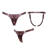 Трусики для страпона Strap-On-Me Harness Generous Aubergine, One Size, штучна шкіра, регульовані ремені, змінні кріплення для дилд — Переглянути зображення 8